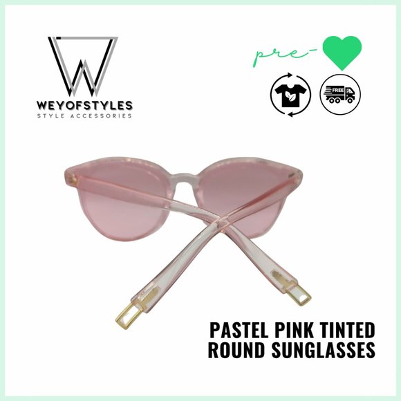 RETRO PASTEL PINK TINTED ROUND SUNGLASSES - Picture 3 of 3